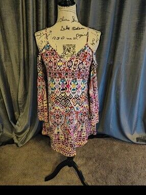 Xhilaration Multi-Color Cold-Shoulder Mini Dress with Spaghetti Straps